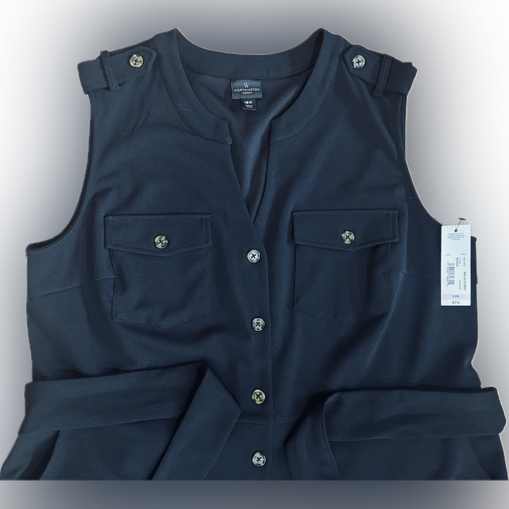 NWT Worthington SZ18W black wide leg jumpsuit 2 front & 2 breast pockets w/flaps - Picture 3 of 8